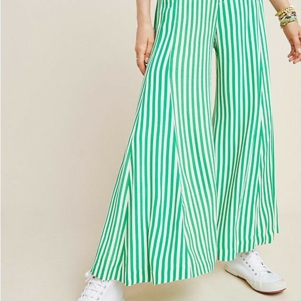Anthropologie Mackenzie Green and White Striped Palazzo Pants Sz 2 NWOT